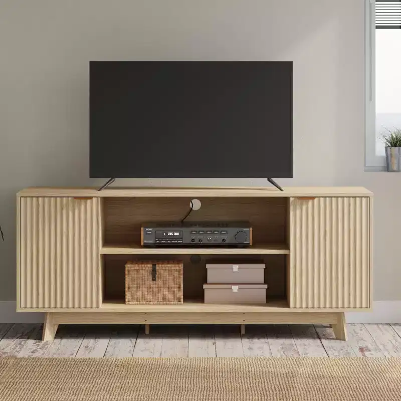 EROMMY Tv Cabinet With 2 Doors And Open Shelves