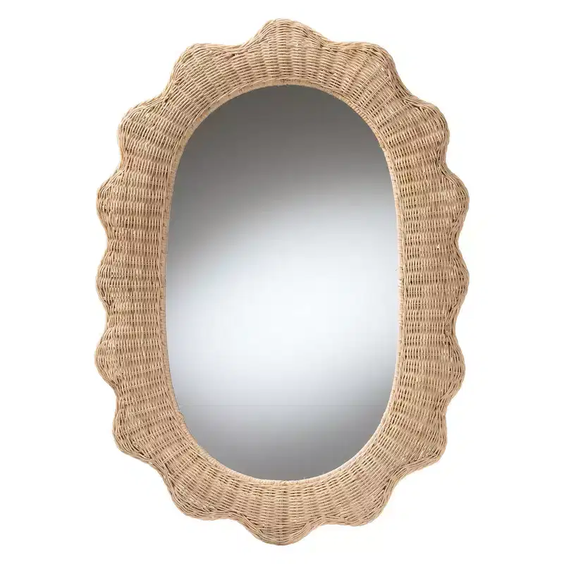 Scalloped Natural Rattan Wall Mirror