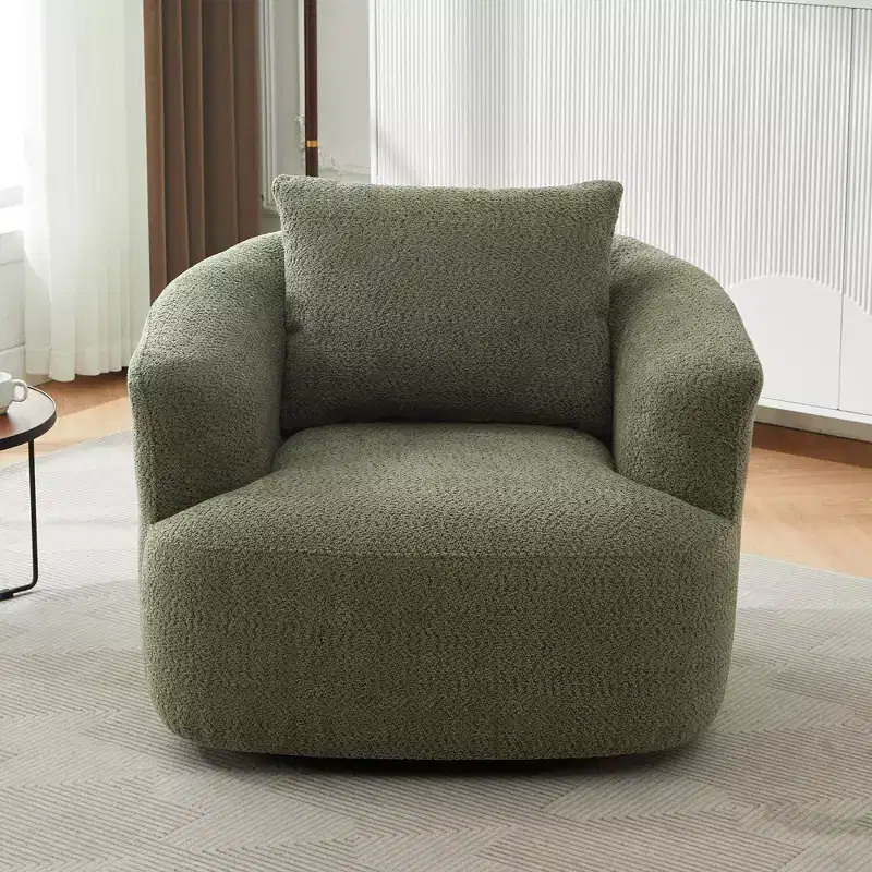 TUYOHW 38.2 Swivel Barrel Chair,Upholstered Accent Sofa Chair with Pocket Springs,Deep Seat,Throw Pillow,Lounge Chair for Living Room,Bedroom