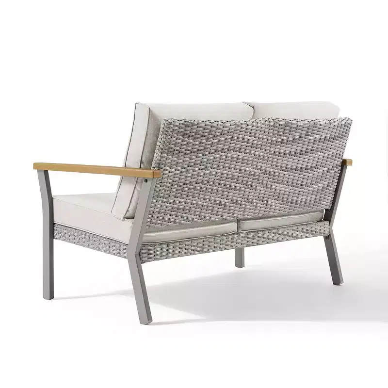 SONGMICS HOME Sencillo Collection - Loveseat, 2-Seat Sofa, Lounge Chair, Patio Seat, with Faux Wood Armrests,Gray and Beige