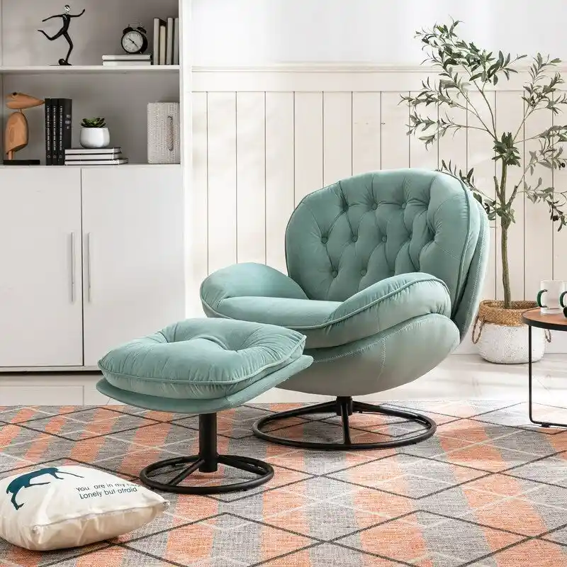 Accent chair TV Chair Living room Chair Grey with ottoman