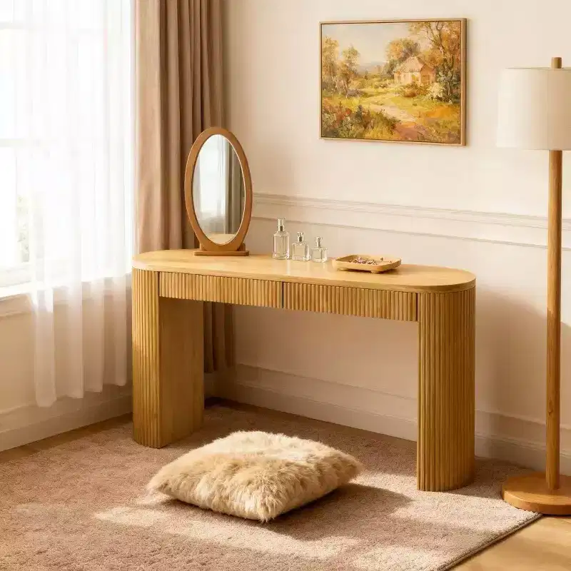 Modern Ribbed Console Table with 2 Drawers Stylish Entryway or Vanity Table