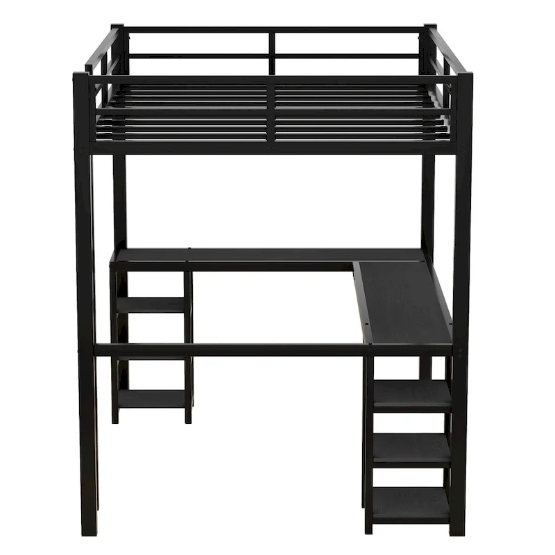 Full Metal Loft Bed with Desk and Shelves