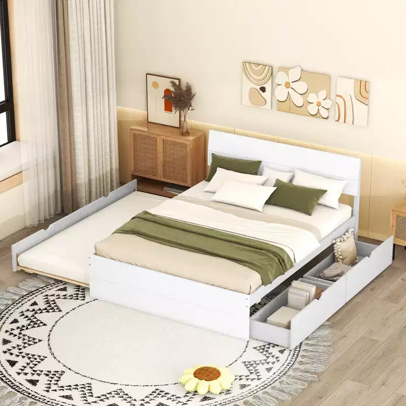 Full Platform Bed with Trundle and Storage Drawers