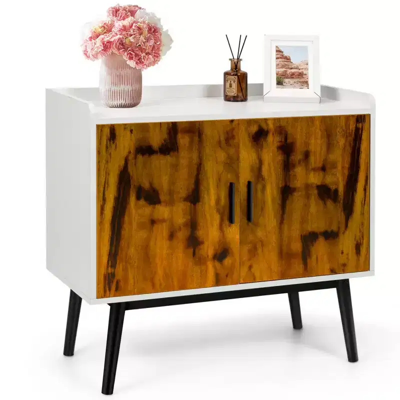 Sideboard Buffet Storage Cabinet with 2 Doors, Metal Legs, Accent Cabinet 32 Inch
