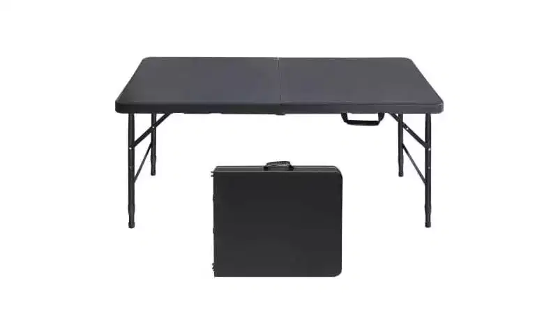 49.2in Folding Table, 300 Lbs Capacity, Waterproof, Easy to Clean, Metal Frame, with Handle, Ideal for Indoor/Outdoor,Camping,Picnic,Party, BBQ, Black