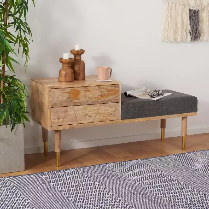 Taft 2 Drawer Cushion Seated Bench - BCH9000 - Off-White - Safavieh