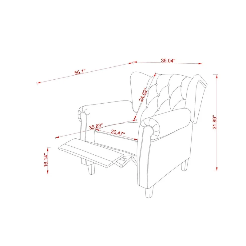 Modern Tufted Push Back Armchair Technical Leather Wingback Chair, Adjustable Single Sofa Chair with Sturdy Wood Legs
