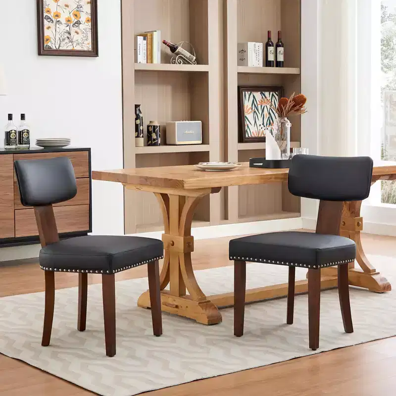 Set of 2 Dining Chairs with Hardwood Frame and Leather Upholstered, 265lbs Weight Capacity,Easy Clean for Dining Room