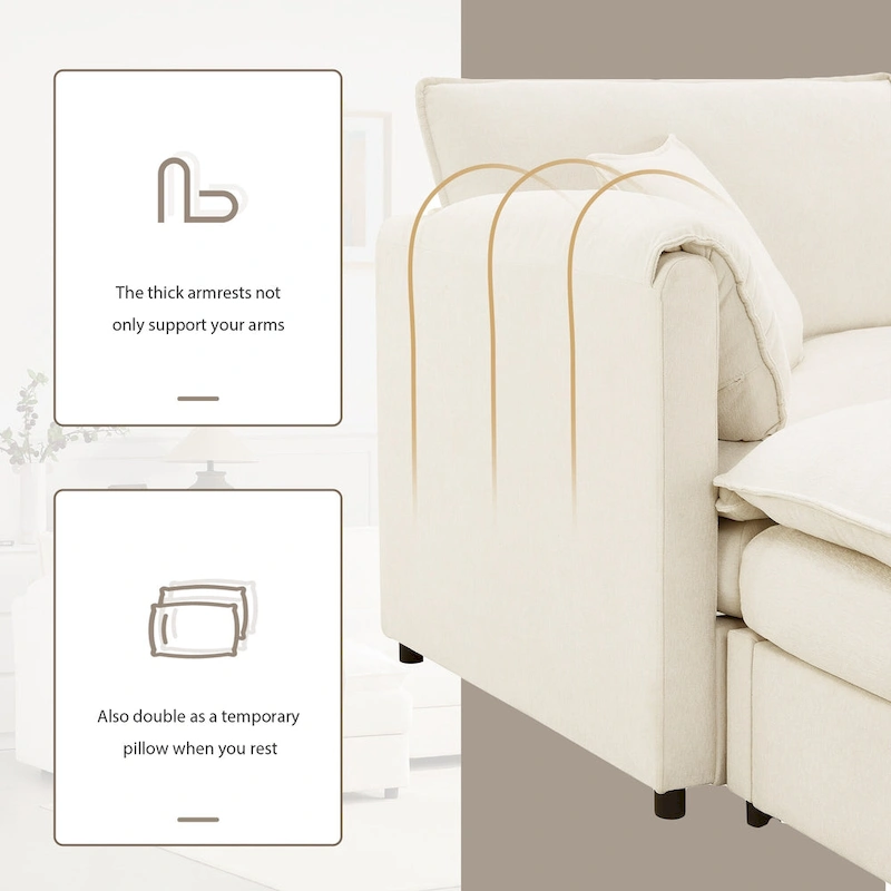 136 U-Shaped Chenille Cloud Sectional Sofa with Dual Ottomans