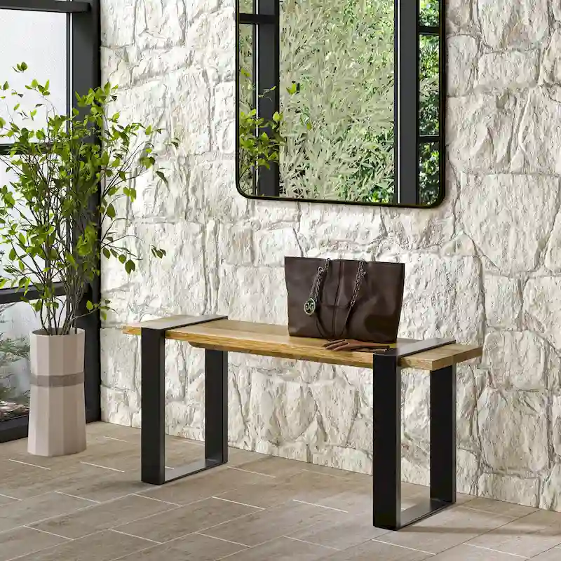 WYNDENHALL Marta SOLID MANGO WOOD 42 inch Wide Industrial Contemporary Bench in Natural - 42 Inches wide