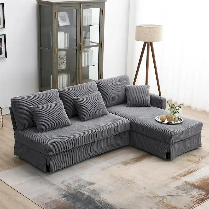 Modern L-Shaped Corduroy Sectional Sofa with Reversible Chaise, 4-Seat Living Room Couch