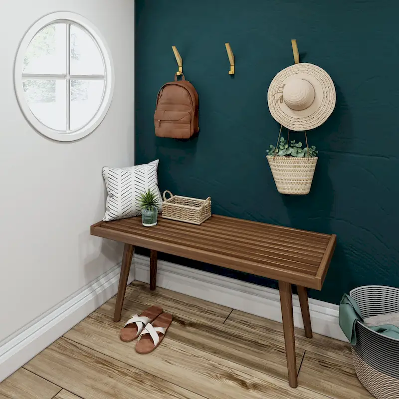 Plank and Beam Mid Century Single Wood Entryway Bench - 41.3 L x 16.5 W x 17.5 H