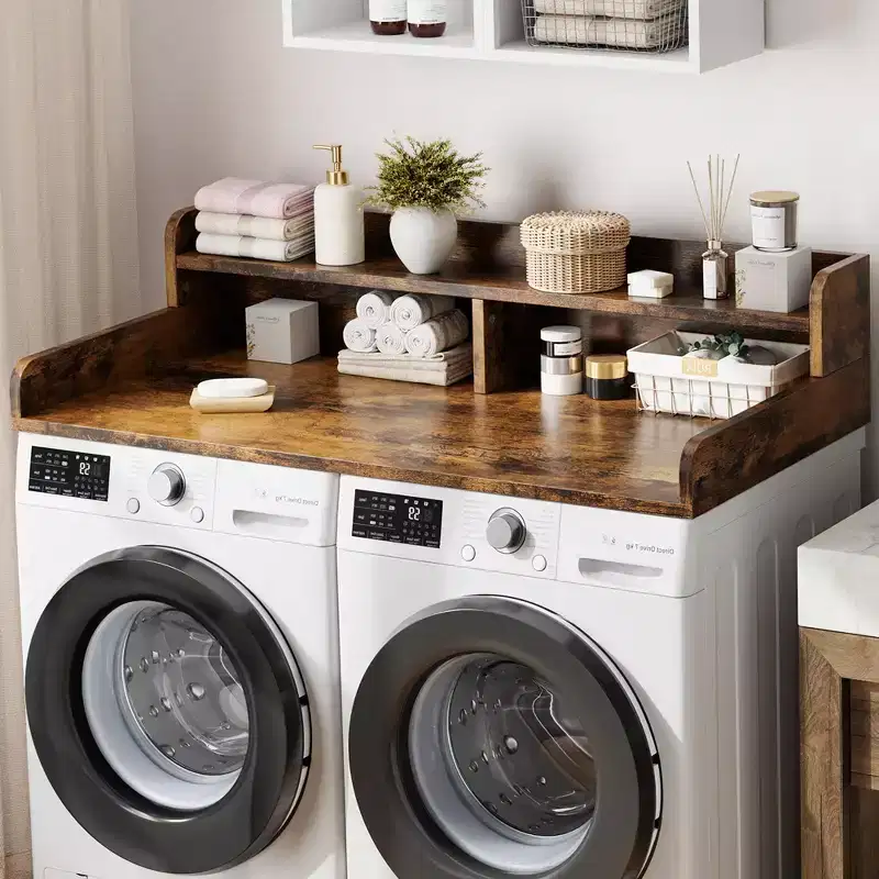 2-Tier Washer and Dryer Countertop with Shelf or Drawers, Laundry Countertop Cover with Non-Slip Pad, 54X27.5 Laundry Topper for Folding Clothes