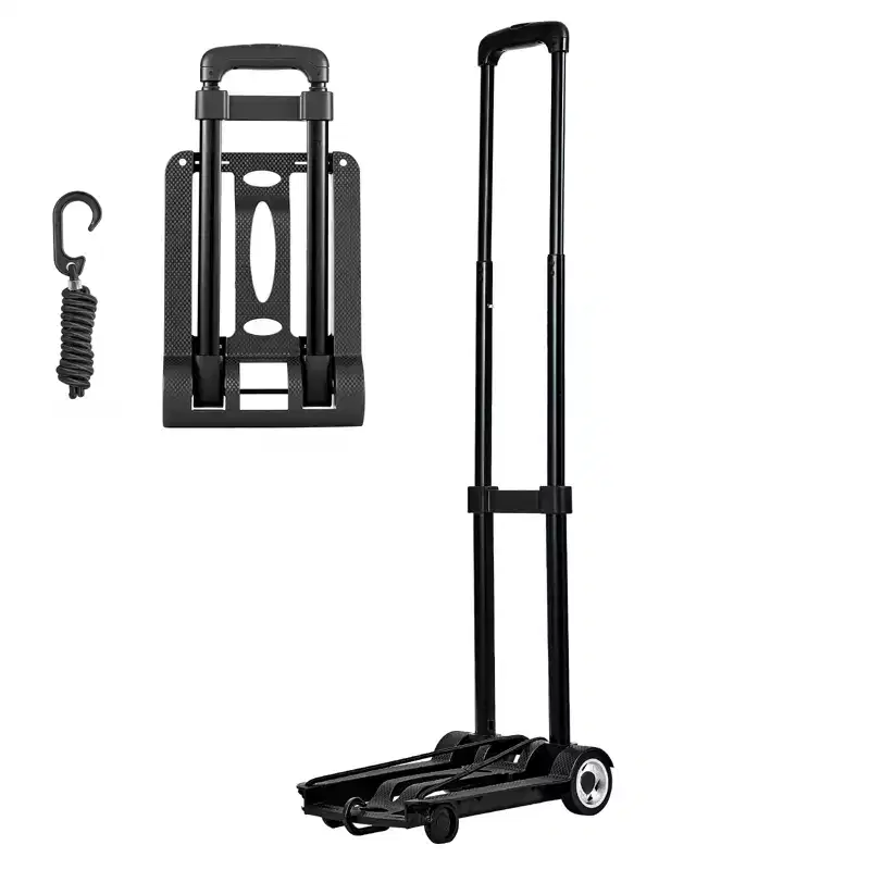 VEVOR Folding Hand Truck, 110 lbs Load Capacity, Collapsible Luggage Cart with 2 Wheels & 1 Elastic Rope, Utility Dolly Platform Cart, Black