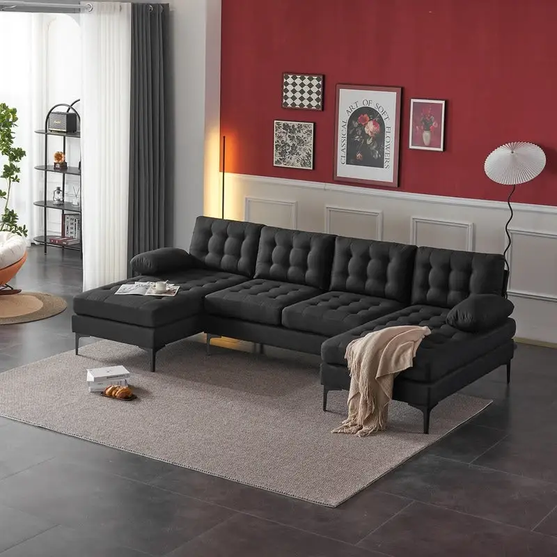 U-shaped Soft-Covered Armrest Backrest Seat Sectional Sofa Beige