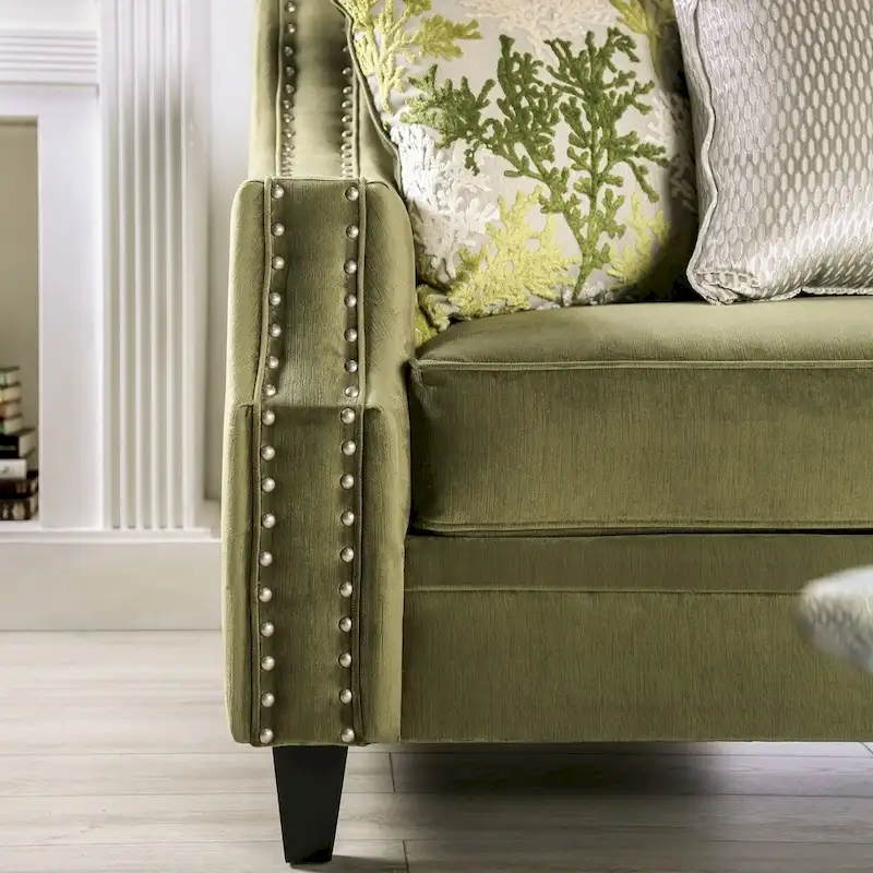 Olie Transitional Green Fabric Upholstered Tufted Back Sofa by Furniture of America