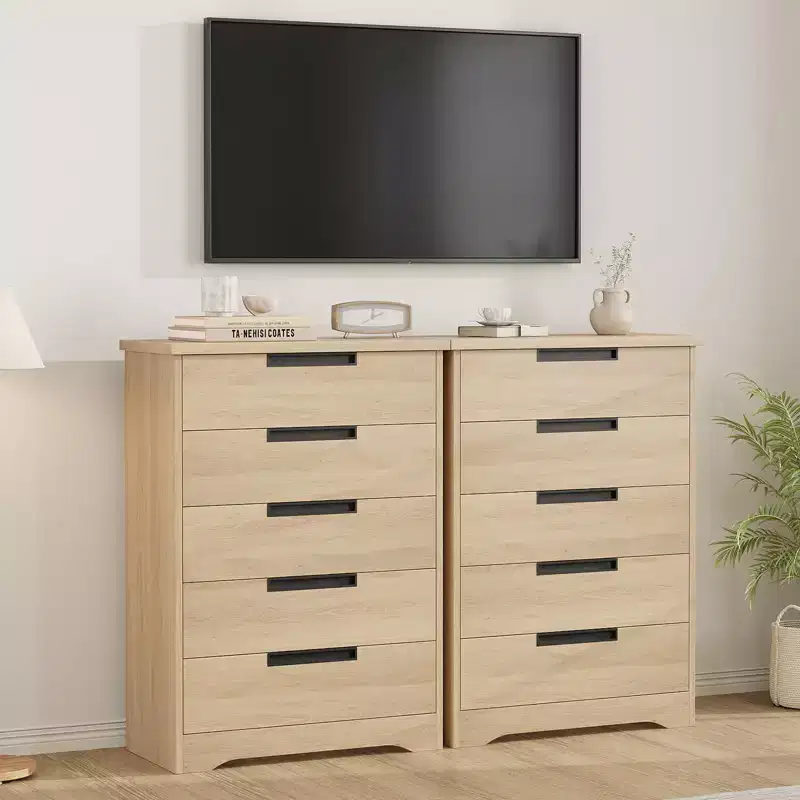 5 Drawer Dresser for Bedroom, Chest of Drawers with Embedded Handles, Wooden Dresser Organizer for Living Room, Nursery, Hallway and Entryway
