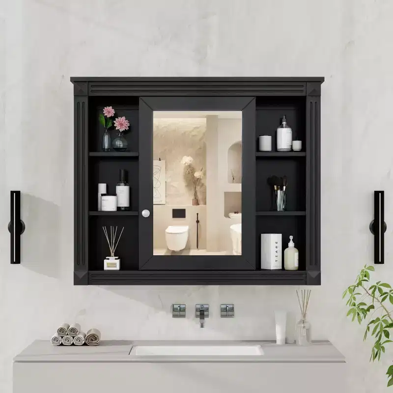 35 in. W x 28 in. H Rectangular Surface Mount Medicine Cabinet with Mirror, High-Definition Mirror, Ample Storage