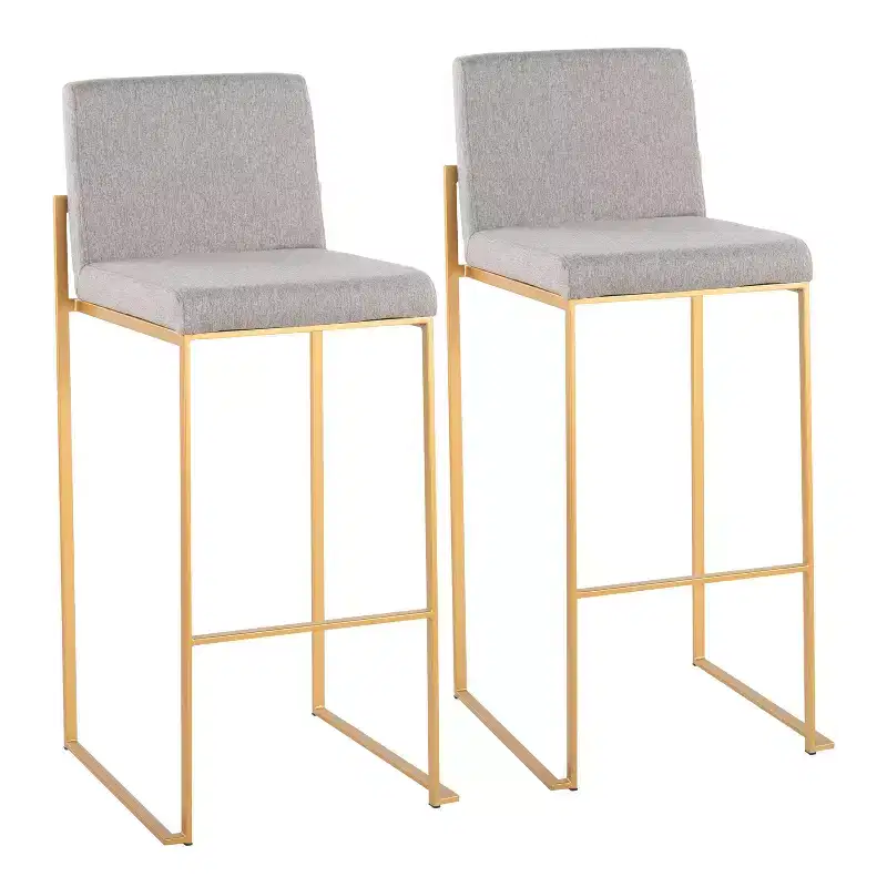 Set of 2 FujiHB Polyester/Steel Barstools Gold/Gray - LumiSource: High Back, Padded, Contemporary Design