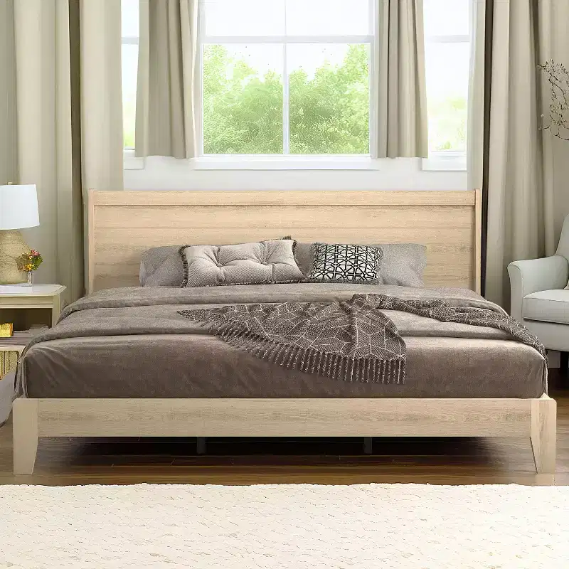 King Platform Bed with Integrated Headboard - Oslo Oak, 12-Piece LVL Slat System