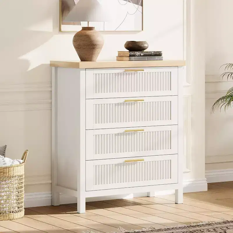 Fluted Dresser for Bedroom,35.4''Tall Chest of Drawers with 4 Storage Drawers,Modern Wood Clothing Organizer Cabinet for Living Room,Bedroom,Entryway