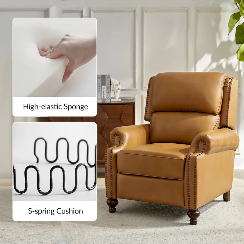 Gabriela Mid-Century Modern Genuine Leather Recliner with Tapered Block Feet by HULALA HOME