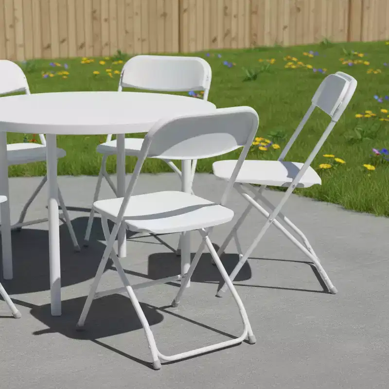 HomeRoots Set of Four White Metal Outdoor Folding Stacking Dining Chairs