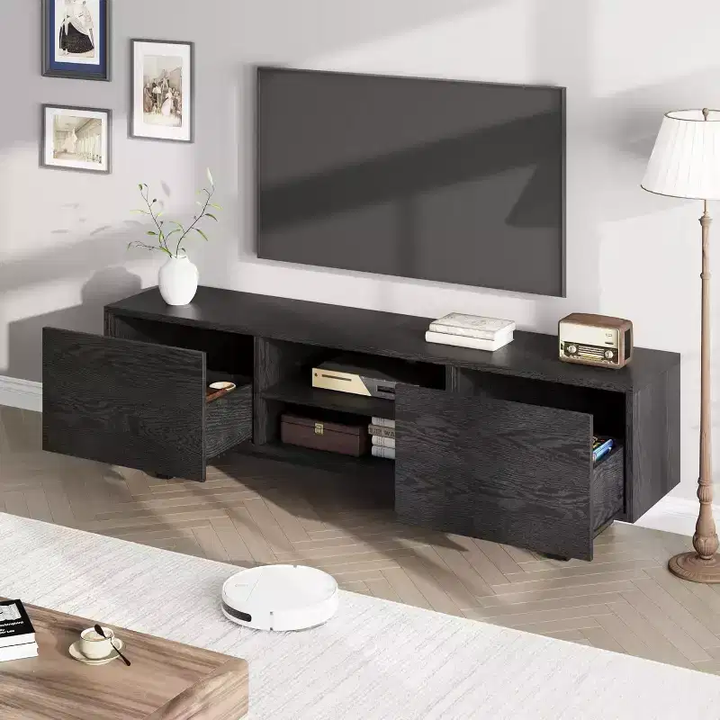 Industrial TV Stand for 80, Modern Entertainment Center with 2 Drawers, with Heavy Duty Leg and Open Storage, for Living Room