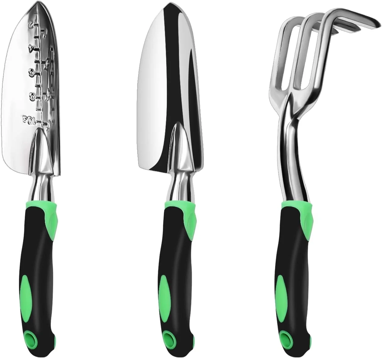 Garden Tool Set 3-Piece with Hand Trowel, Transplant Trowel and Cultivator Hand Rake, Ergonomic Non-Slip Handle