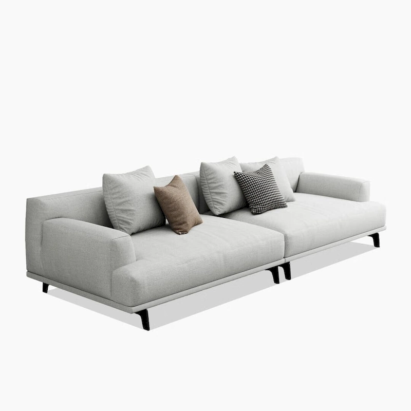 Square Arm Fabric Straight Sofa in Beige