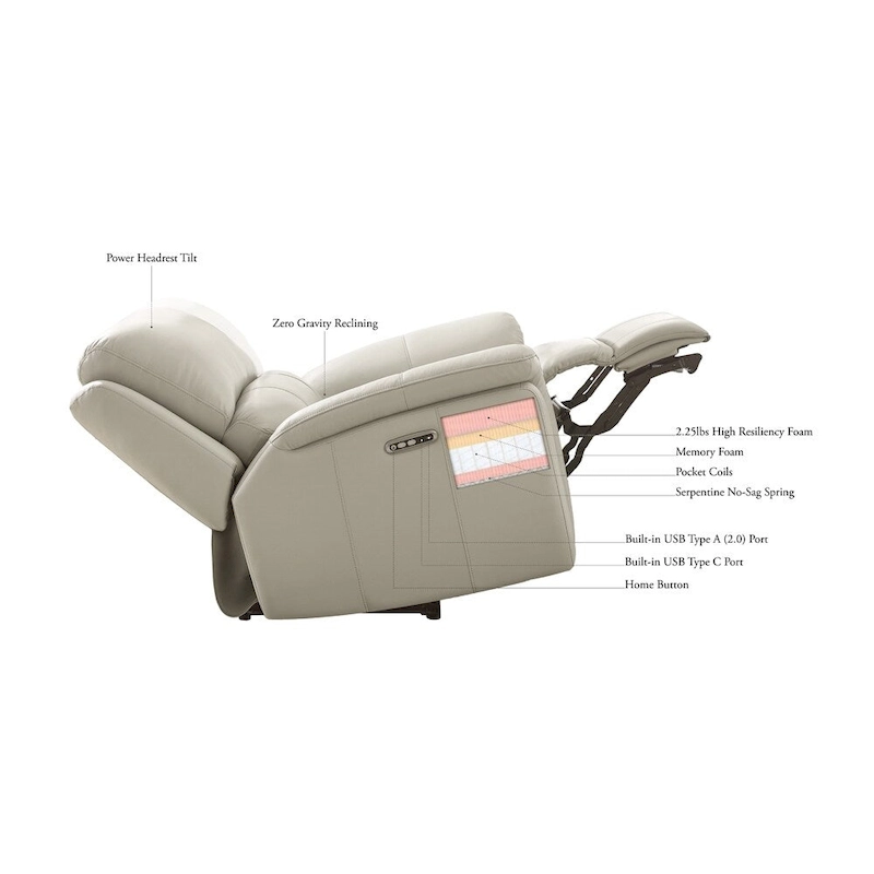 Hydeline Vienna Zero Gravity Power Recline and Headrest Top Grain Leather Sofa
