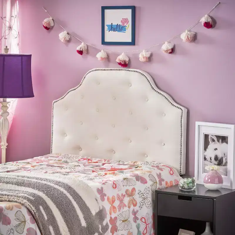 Contemporary Fabric Tufted Twin Headboard with Nailhead Trim