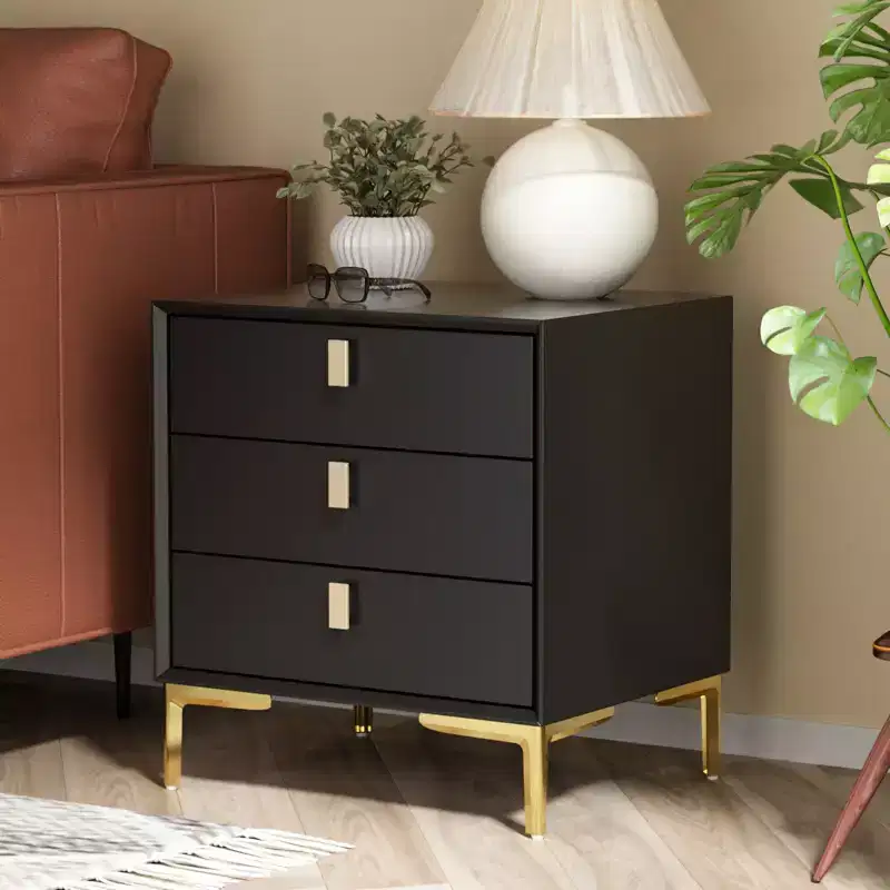 Hitow 3 Drawer Nightstand Metal Base Bedside Dresser