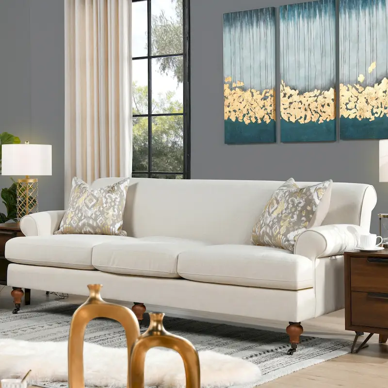 Alana Lawson 88 Inch Living Room Sofa  Three Cushion Couch with Rolled Arms and Tight Back  Minimal Assembly Required