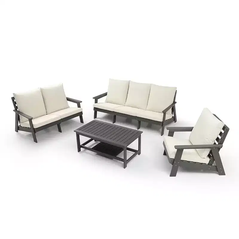 Weather Resistant Outdoor Patio Sofa with Cushion and Armrests