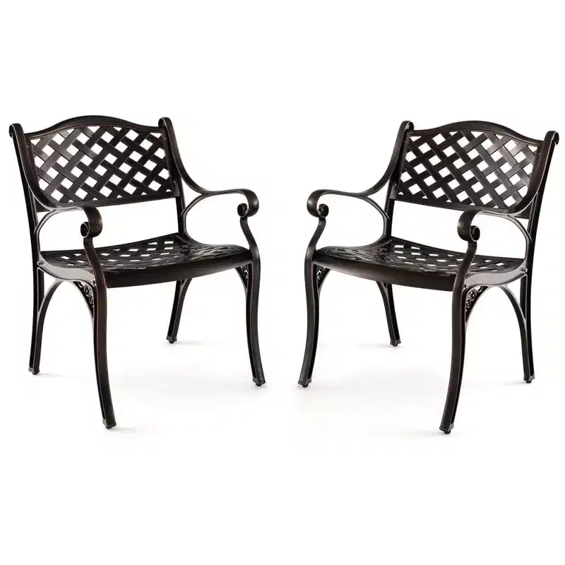 Costway 2/4 PCS Cast Aluminum Patio Chairs Set of 2 All Weather Outdoor Dining Chairs with Armrests Bronze