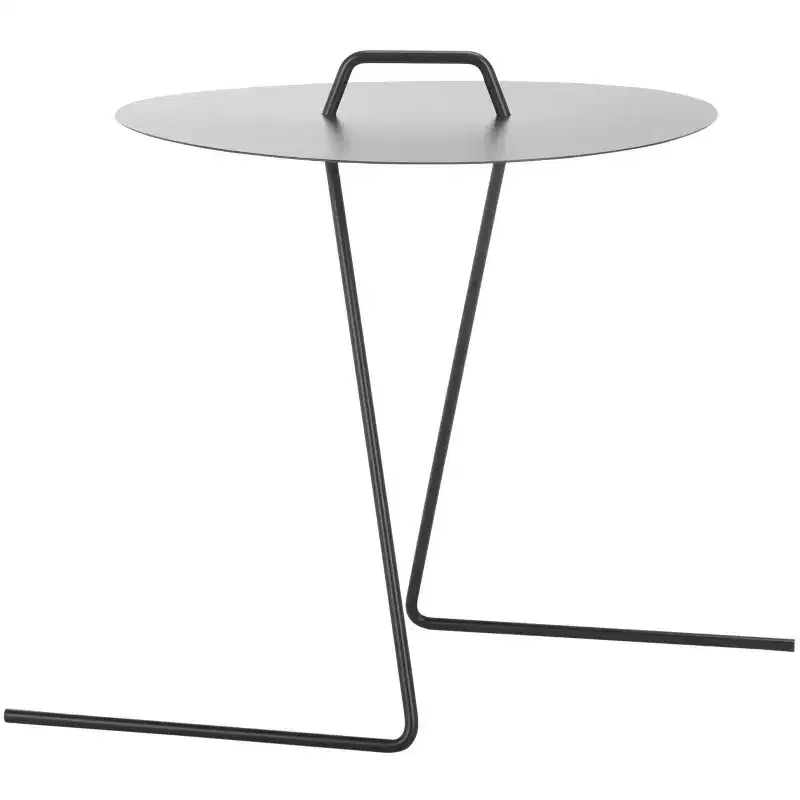 Round Iron Side Table, Matte Black, Angular Legs, 17.7