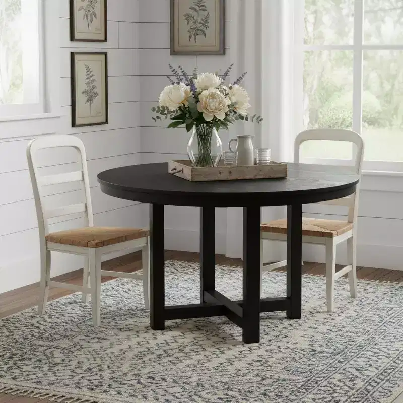 HomeRoots 45 Black Solid Wood Cross Leg Base Round Top Dining Table