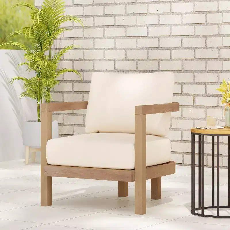 Christopher Knight Home Aston Outdoor Acacia Wood Club Chair with Cushions, Weathered Brown and Beige