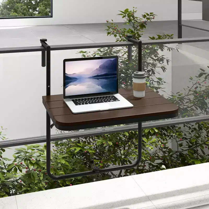 Folding Outdoor Railing Table with 3-Level Adjustable Height
