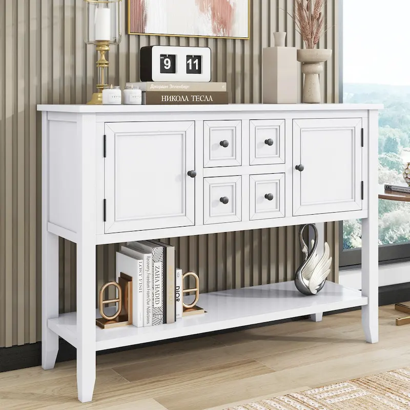 Vintage Console Table with 4 Drawers and Bottom Shelf