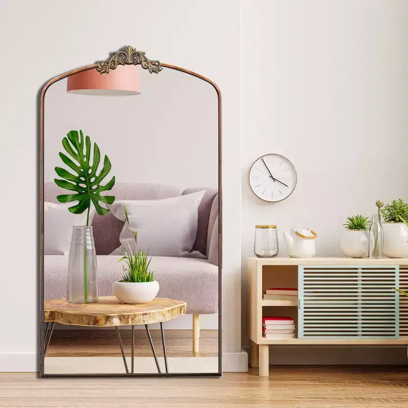 Modern Vintage Full Length Mirror with Ornate Arch, Beige