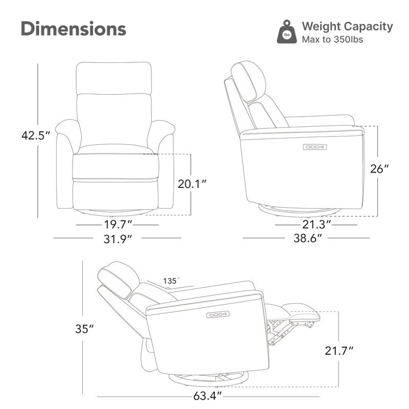 Maire Power Swivel Nursery Recliner Chair with Nightlight