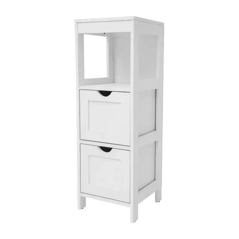 Emma and Oliver Bathroom Storage Organizer with Open Display Shelf and Two Removable Drawers