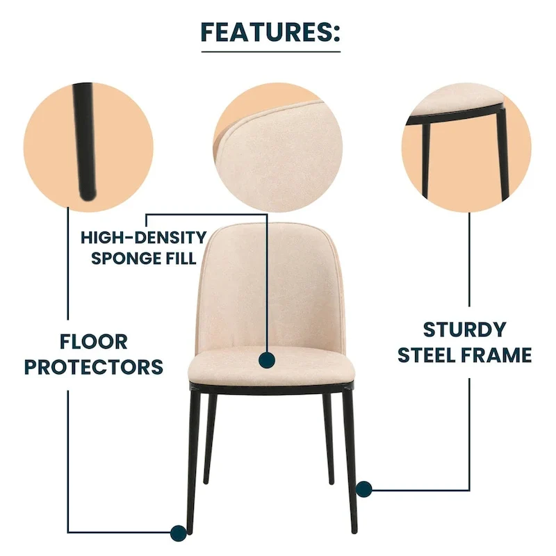 LeisureMod Tule Dining Side Chair with Upholstered Seat and Back