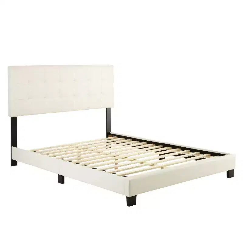 Queen Faux Leather Platform Bed White