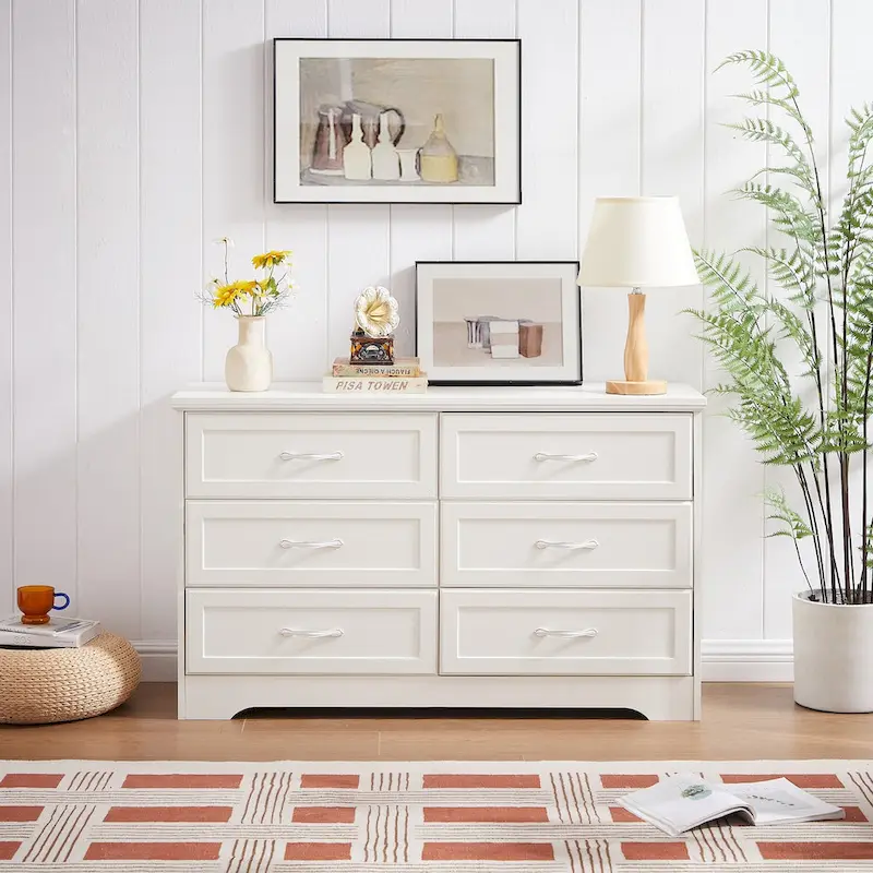6-Drawer Dresser with Metal Pulls - Chest of Drawers for Bedroom and Living Room