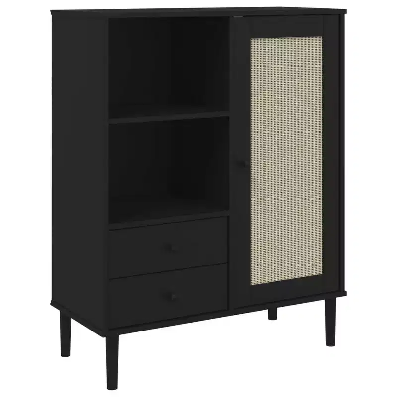 vidaXL SENJA Highboard Tall Storage Side Cabinet Rattan Look Solid Wood Pine