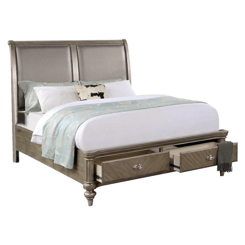 Ella Modern California King Storage Bed, Faux Leather Upholstery, Gold